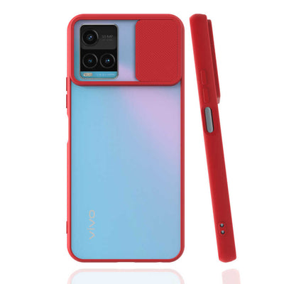 Vivo Y33S Kılıf Zore Lensi Kapak Kırmızı