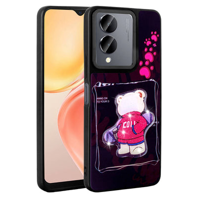 Vivo Y36 5G Kılıf Parlayan Kabartmalı İkonik Figürlü Zore Amas Silikon Kapak Pembe