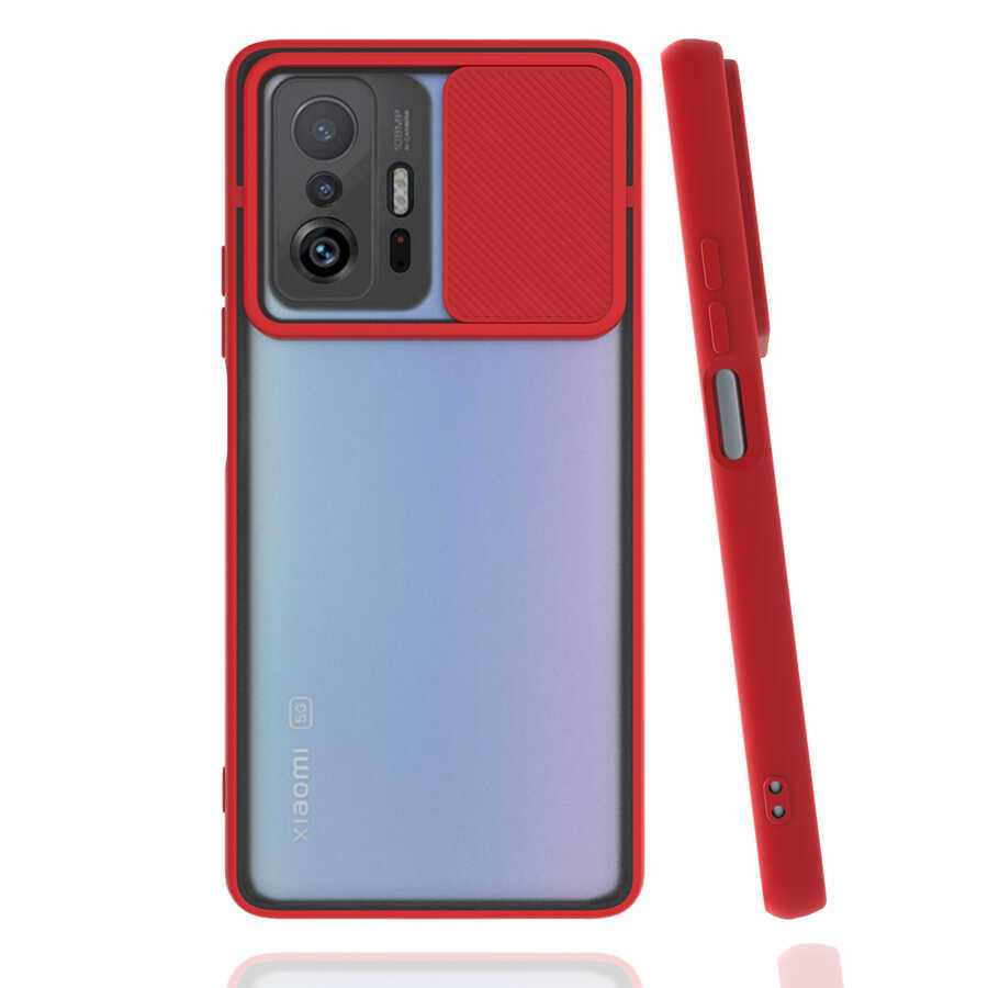 Xiaomi Mi 11T 5G Kılıf Zore Lensi Kapak Kırmızı