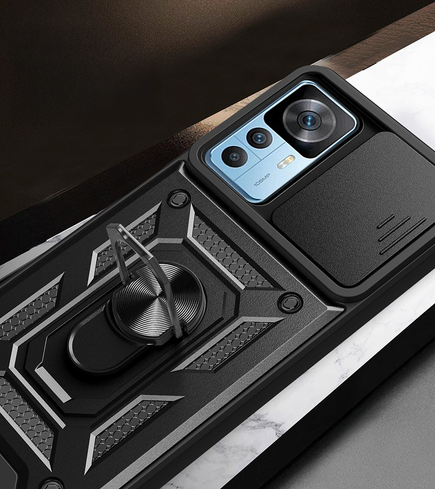 Xiaomi Mi 12T Pro Kılıf Magnetik Standlı Kamera Korumalı Zore Sürgülü Vega Kapak Siyah