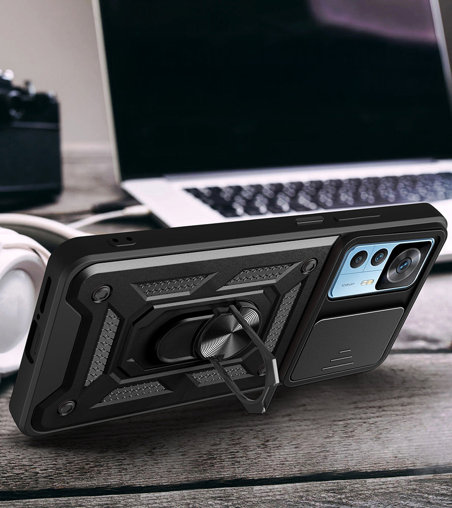 Xiaomi Mi 12T Pro Kılıf Magnetik Standlı Kamera Korumalı Zore Sürgülü Vega Kapak Siyah