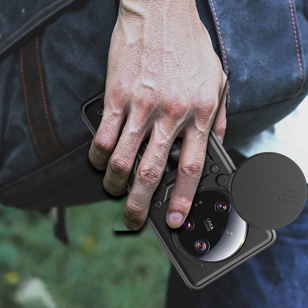 Xiaomi Mi 13 Ultra Kılıf Magnetik Standlı Kamera Korumalı Zore Sürgülü Vega Kapak Siyah