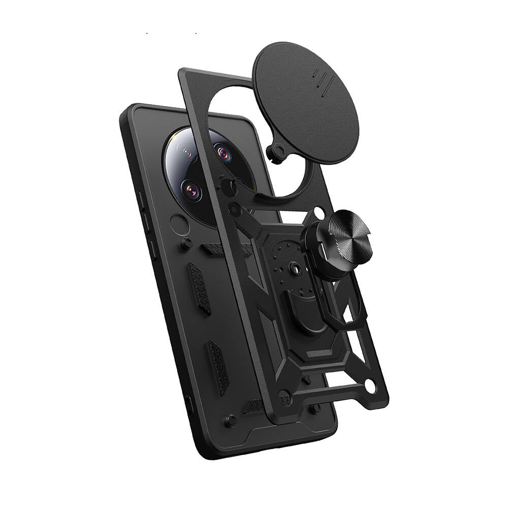 Xiaomi Mi 13 Ultra Kılıf Magnetik Standlı Kamera Korumalı Zore Sürgülü Vega Kapak Siyah