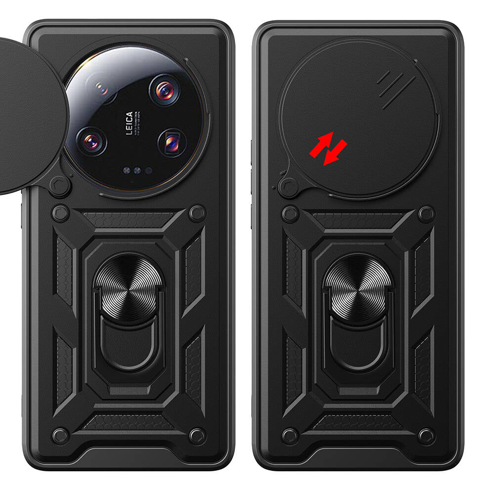 Xiaomi Mi 13 Ultra Kılıf Magnetik Standlı Kamera Korumalı Zore Sürgülü Vega Kapak Siyah