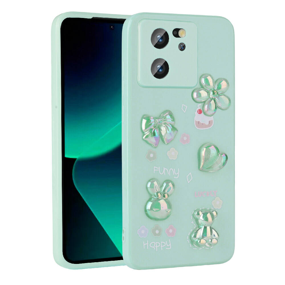 Xiaomi Mi 13T Kılıf Kabartma Figürlü Parlak Zore Toys Silikon Kapak Beyaz