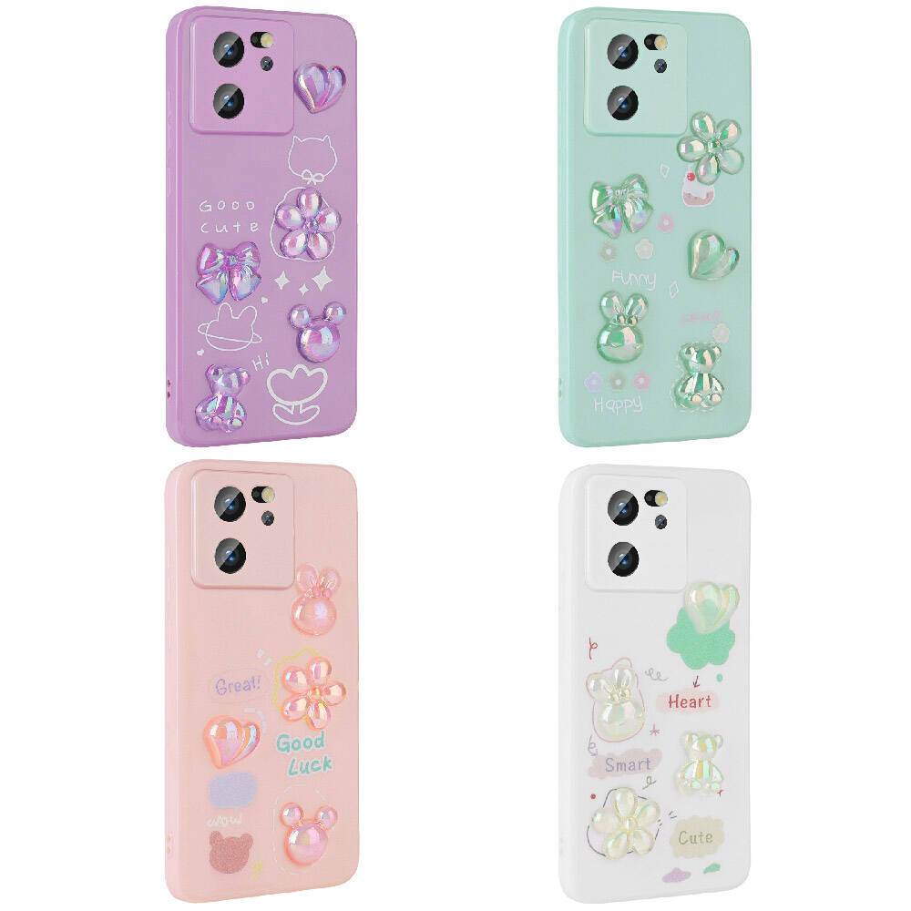 Xiaomi Mi 13T Kılıf Kabartma Figürlü Parlak Zore Toys Silikon Kapak Beyaz