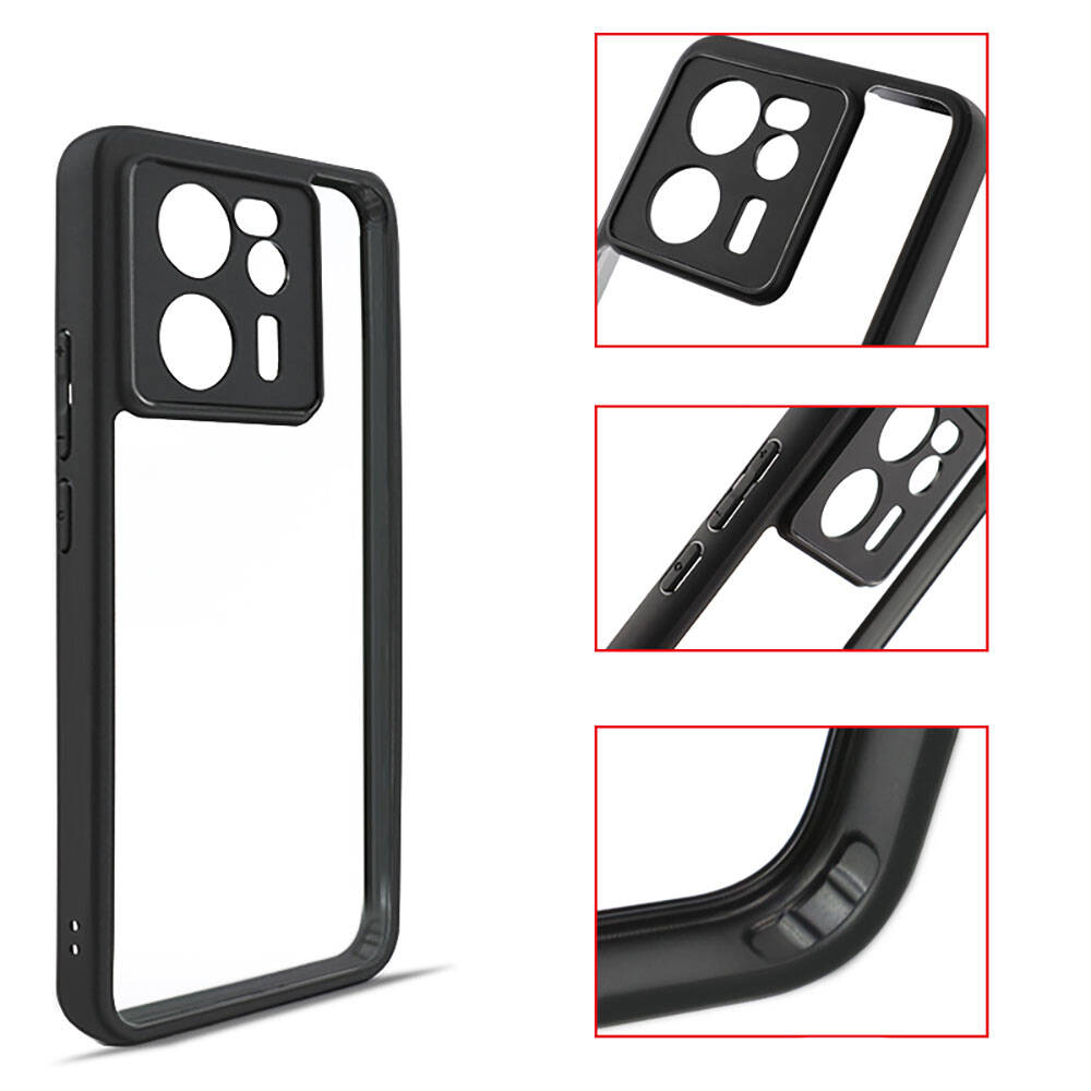 Xiaomi Mi 13T Kılıf Kamera Korumalı Şeffaf Arka Yüzey Zore New Roll Kapak Siyah