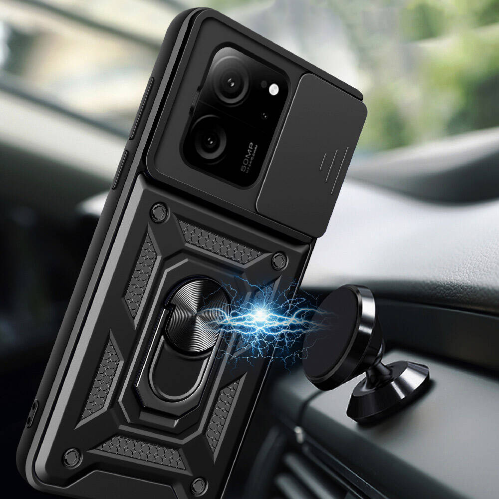 Xiaomi Mi 13T Kılıf Magnetik Standlı Kamera Korumalı Zore Sürgülü Vega Kapak Siyah