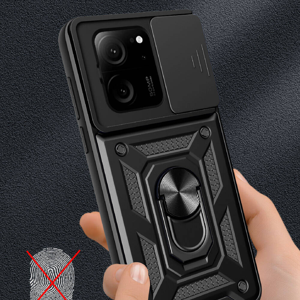 Xiaomi Mi 13T Kılıf Magnetik Standlı Kamera Korumalı Zore Sürgülü Vega Kapak Siyah