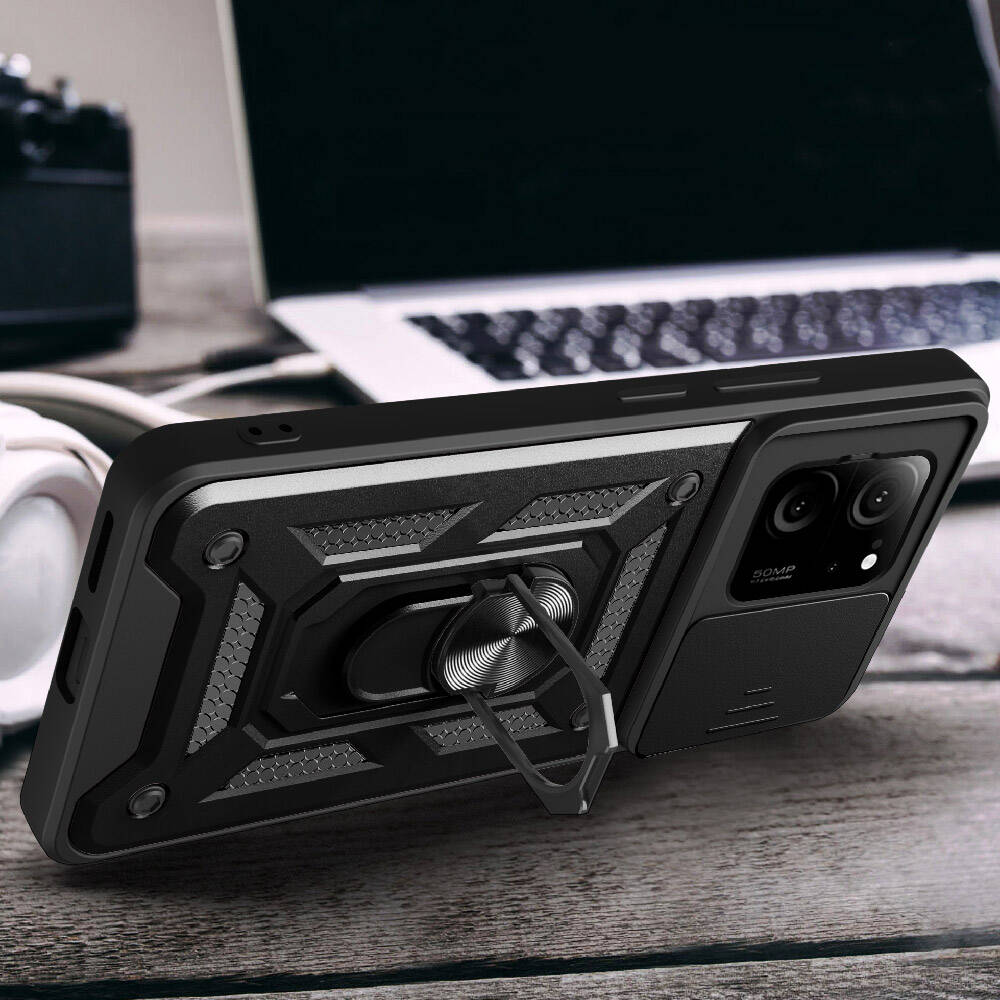 Xiaomi Mi 13T Kılıf Magnetik Standlı Kamera Korumalı Zore Sürgülü Vega Kapak Siyah