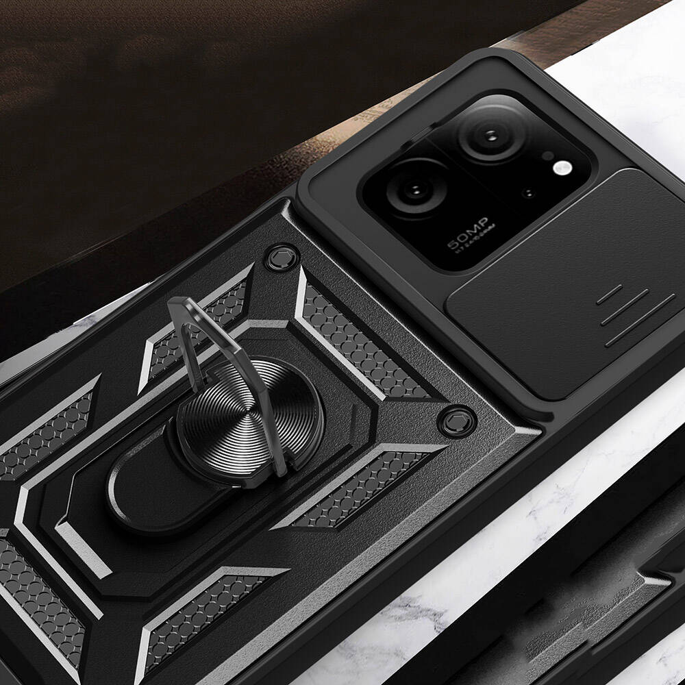 Xiaomi Mi 13T Kılıf Magnetik Standlı Kamera Korumalı Zore Sürgülü Vega Kapak Siyah