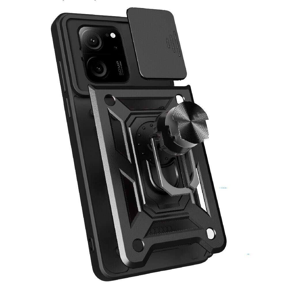Xiaomi Mi 13T Kılıf Magnetik Standlı Kamera Korumalı Zore Sürgülü Vega Kapak Siyah