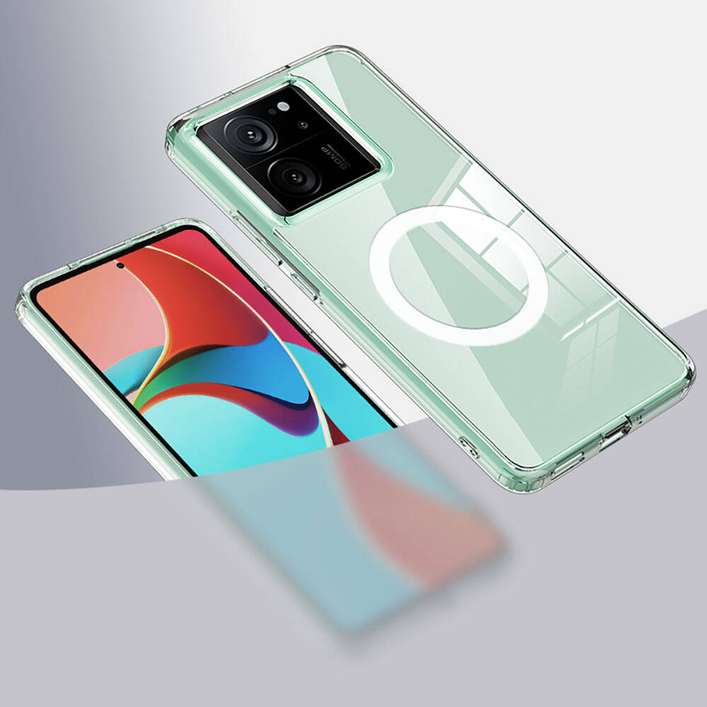 Xiaomi Mi 13T Pro Kılıf Sert PC Arka Yüzey Wireless Şarj Özellikli Zore Flet M-safe Kapak Renksiz