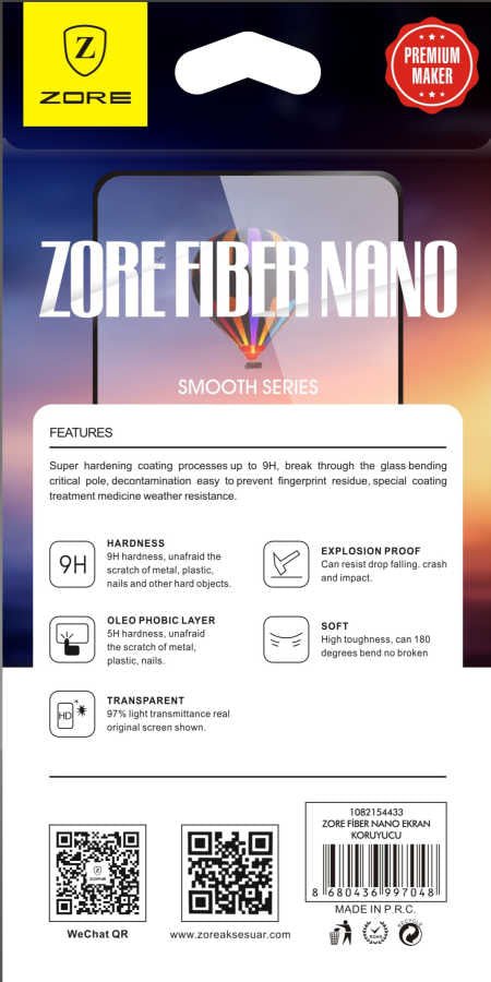 Xiaomi Mi 6 Zore Fiber Nano Ekran Koruyucu Siyah