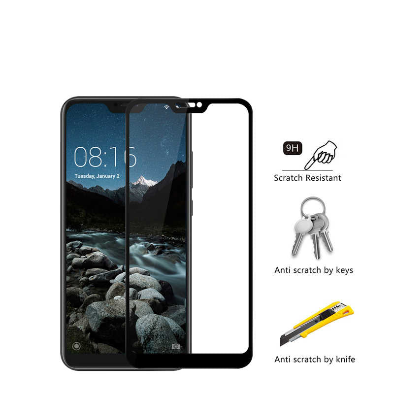 Xiaomi Mi 8 Lite Zore Kenarları Kırılmaya Dayanıklı Cam Ekran Koruyucu Siyah