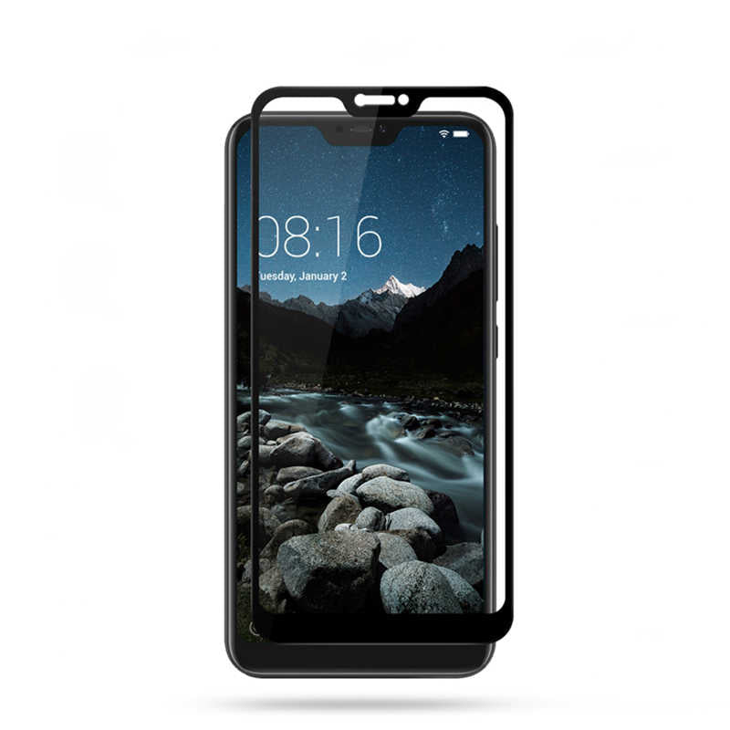 Xiaomi Mi 8 Lite Zore Kenarları Kırılmaya Dayanıklı Cam Ekran Koruyucu Siyah