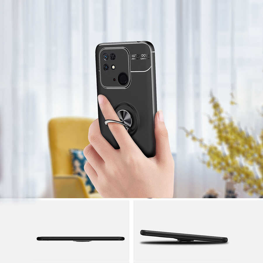 Xiaomi Poco C40 Kılıf Zore Ravel Silikon Kapak Siyah-Kırmızı