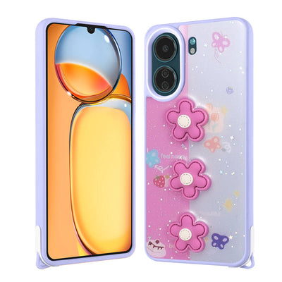 Xiaomi Poco C65 Kılıf Parlayan Simli Kabartma Figürlü Zore Cevze Kapak