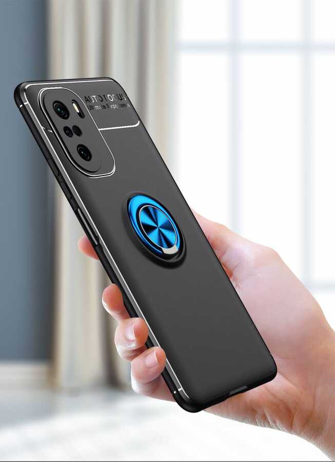 Xiaomi Poco F3 Kılıf Zore Ravel Silikon Kapak Siyah-Mavi