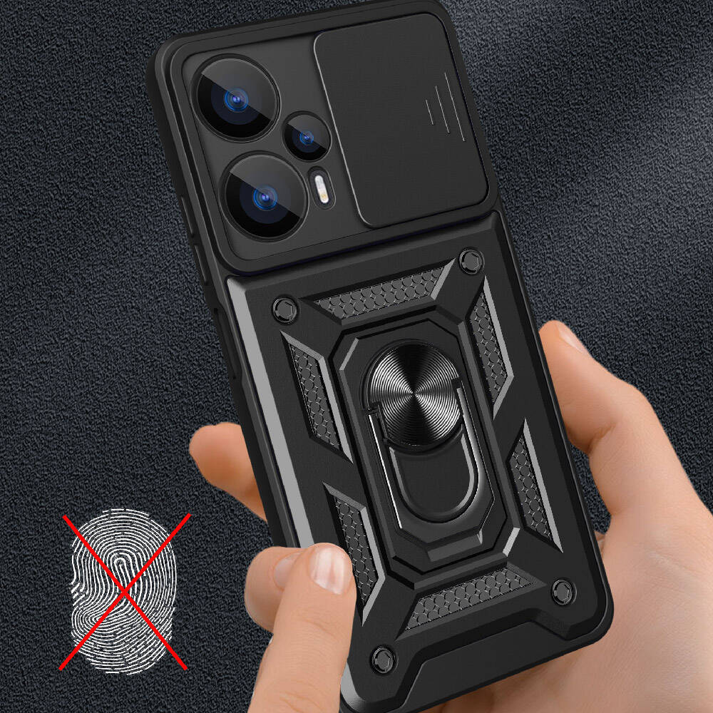 Xiaomi Poco F5 Kılıf Magnetik Standlı Kamera Korumalı Zore Sürgülü Vega Kapak Mavi