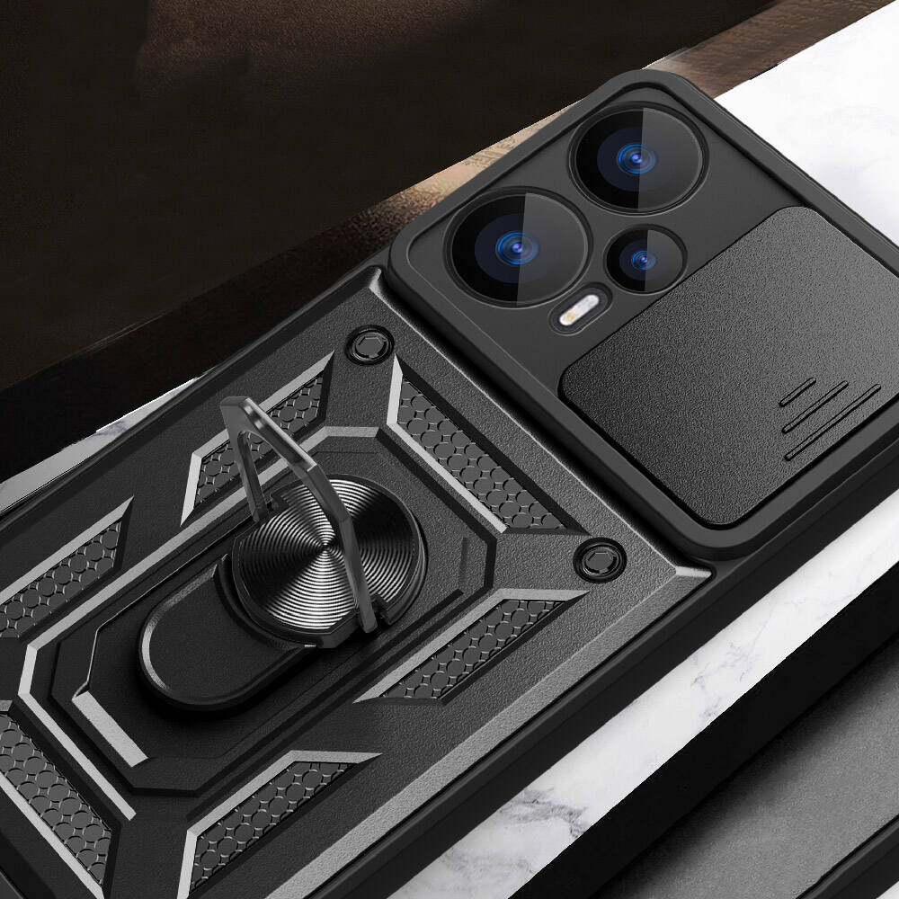Xiaomi Poco F5 Kılıf Magnetik Standlı Kamera Korumalı Zore Sürgülü Vega Kapak Mavi
