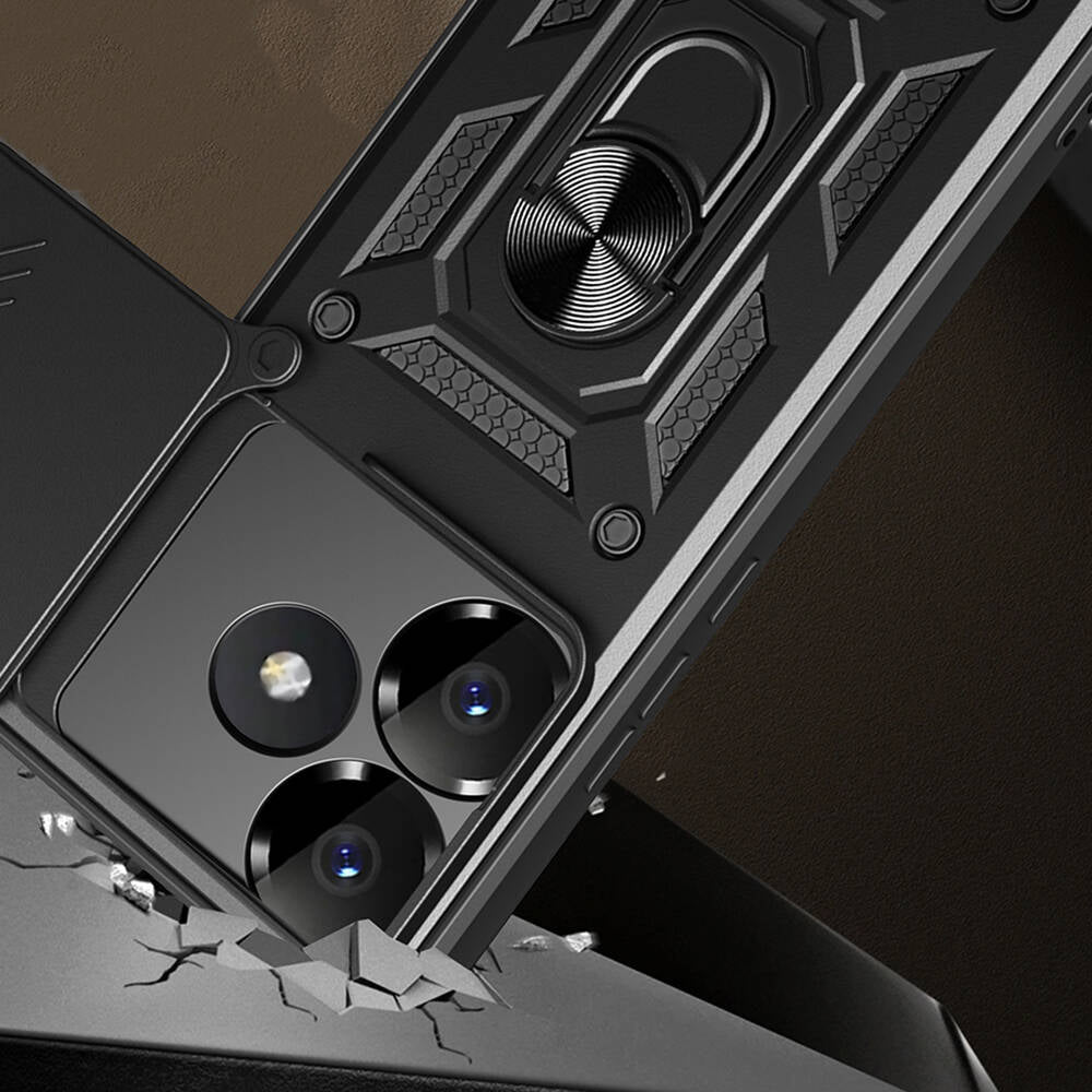 Xiaomi Poco F6 Kılıf Magnetik Standlı Kamera Korumalı Zore Sürgülü Vega Kapak Mavi