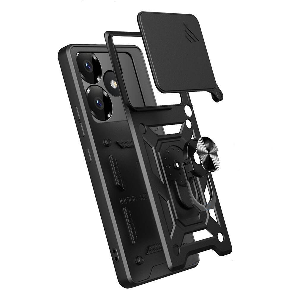 Xiaomi Poco F6 Kılıf Magnetik Standlı Kamera Korumalı Zore Sürgülü Vega Kapak Siyah