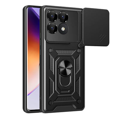 Xiaomi Poco F6 Pro Kılıf Magnetik Standlı Kamera Korumalı Zore Sürgülü Vega Kapak Mavi