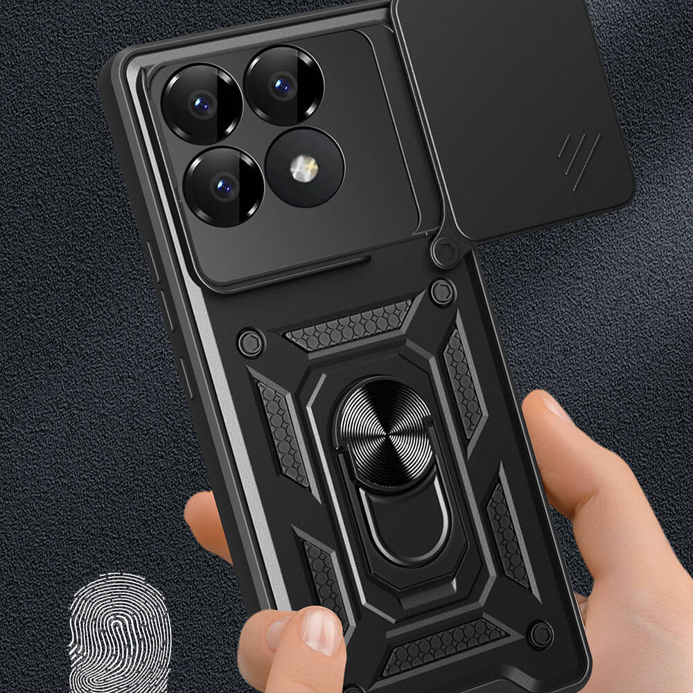 Xiaomi Poco F6 Pro Kılıf Magnetik Standlı Kamera Korumalı Zore Sürgülü Vega Kapak Mavi