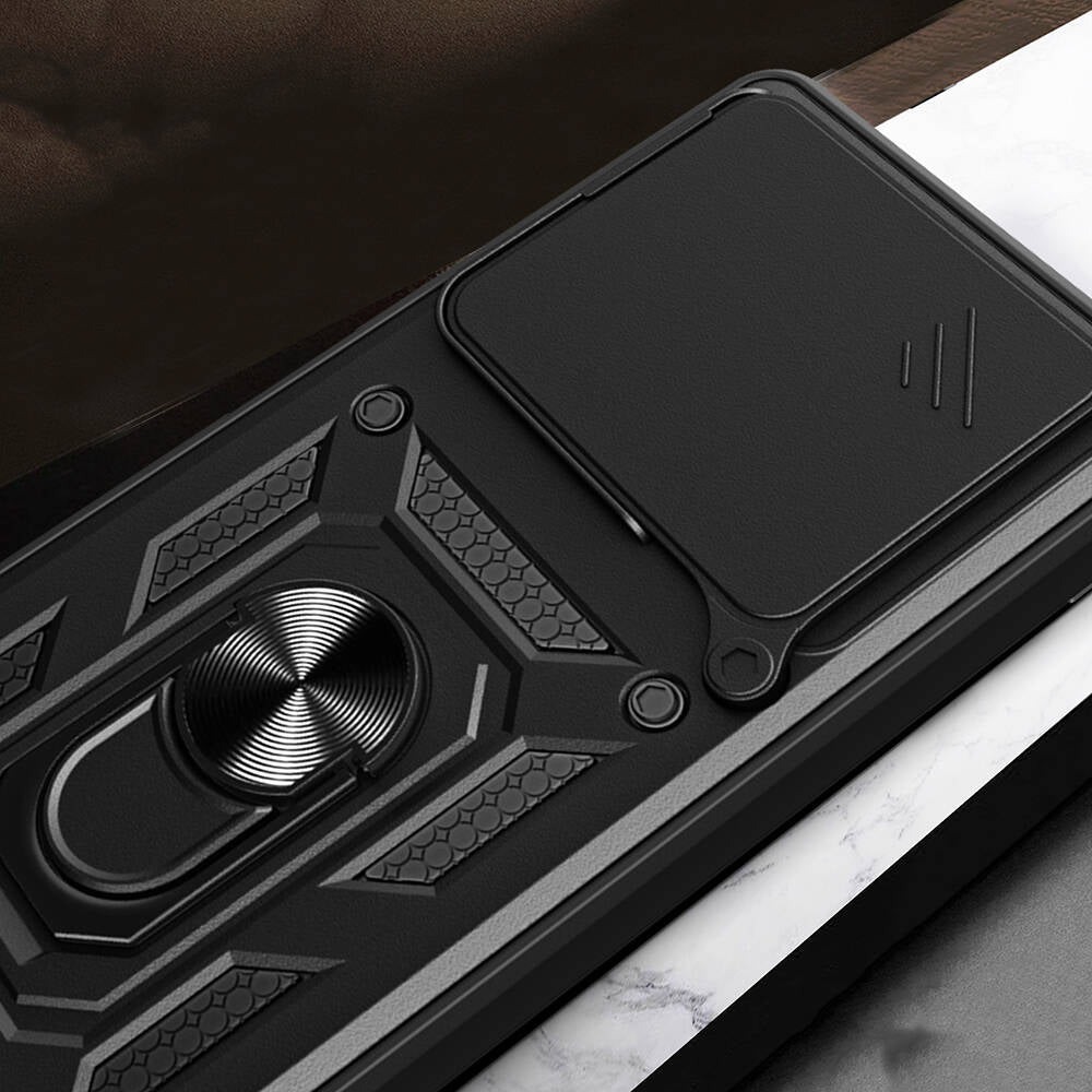 Xiaomi Poco F6 Pro Kılıf Magnetik Standlı Kamera Korumalı Zore Sürgülü Vega Kapak Mavi