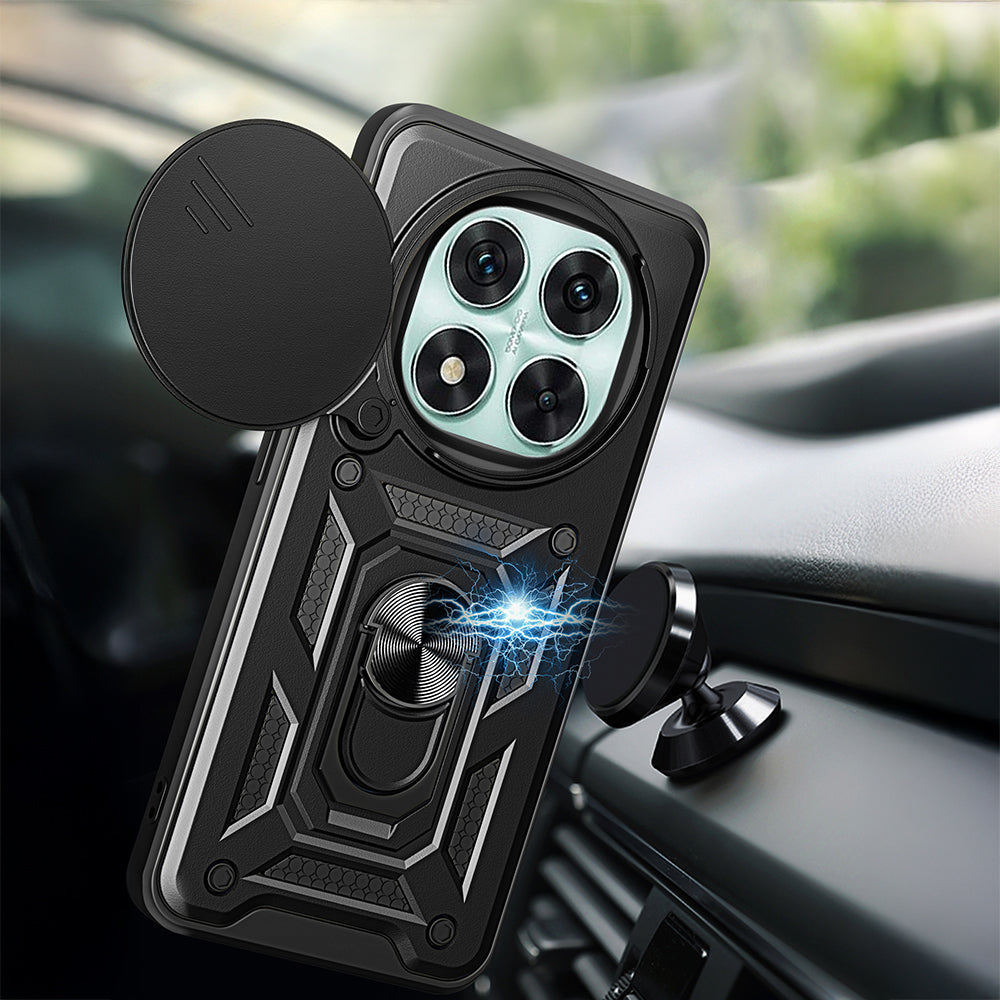 Xiaomi Poco X7 Kılıf Magnetik Standlı Kamera Korumalı Zore Sürgülü Vega Kapak Siyah