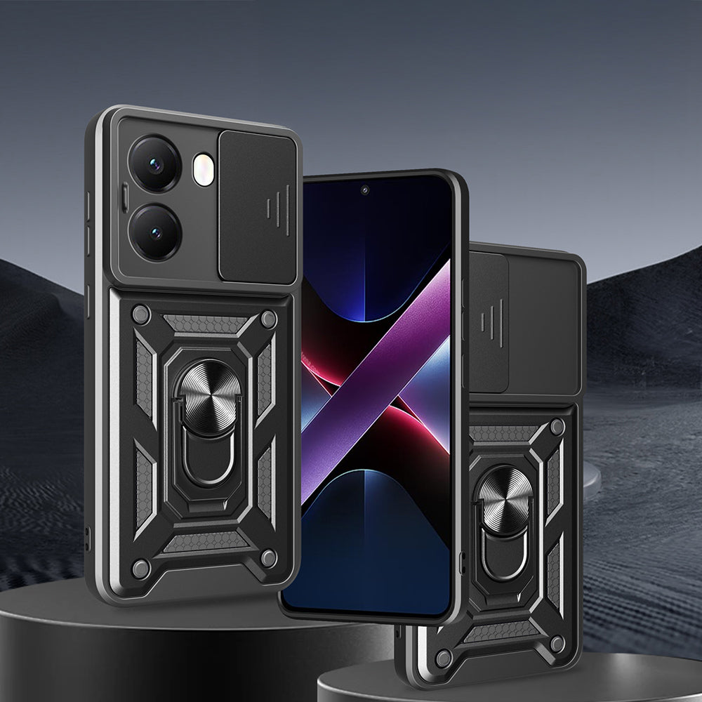 Xiaomi Poco X7 Pro Kılıf Magnetik Standlı Kamera Korumalı Zore Sürgülü Vega Kapak Mavi