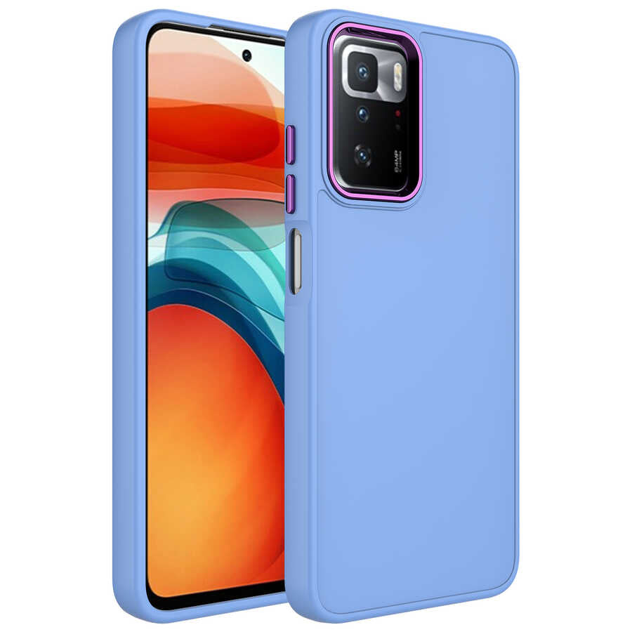 Xiaomi Redmi 10 Kılıf Metal Çerçeve ve Buton Tasarımlı Silikon Zore Luna Kapak Lila