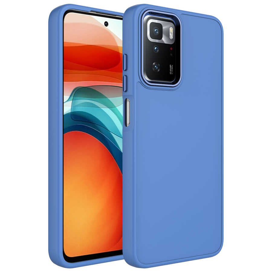 Xiaomi Redmi 10 Kılıf Metal Çerçeve ve Buton Tasarımlı Silikon Zore Luna Kapak Lavendery Gray