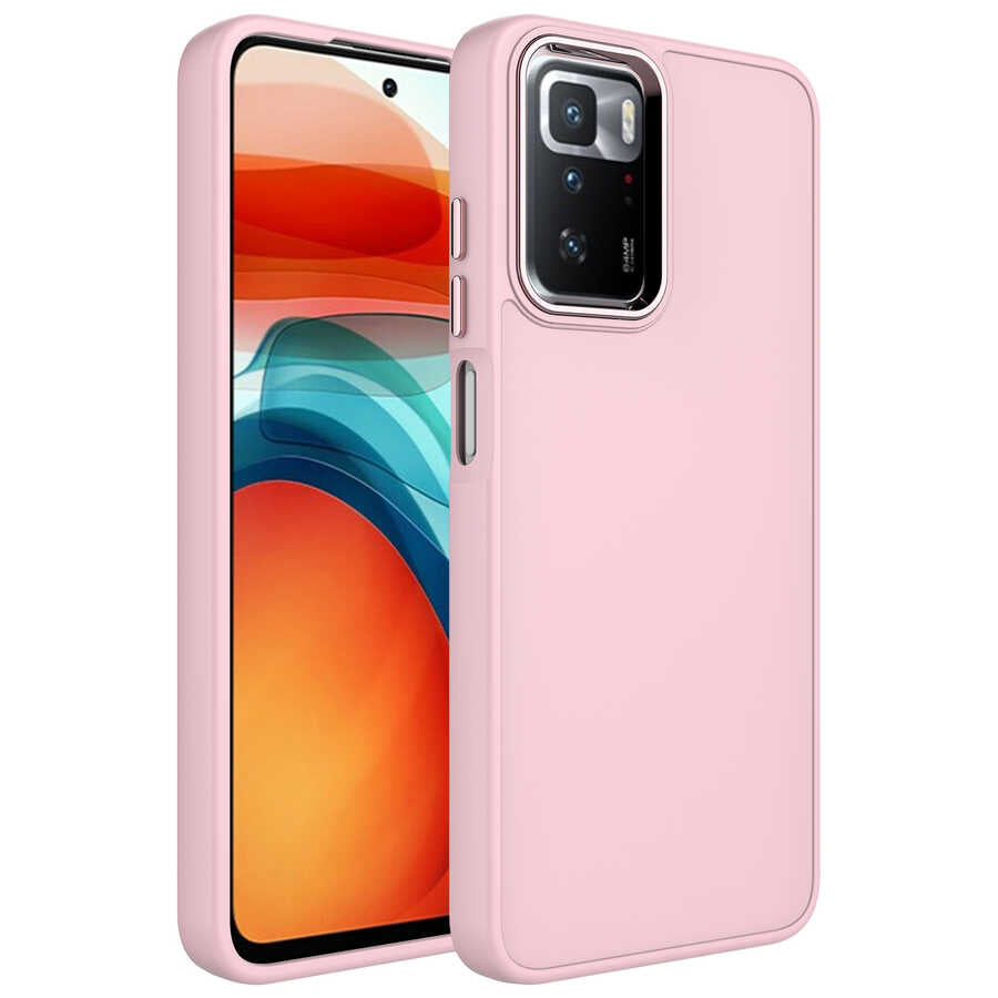 Xiaomi Redmi 10 Kılıf Metal Çerçeve ve Buton Tasarımlı Silikon Zore Luna Kapak Pembe