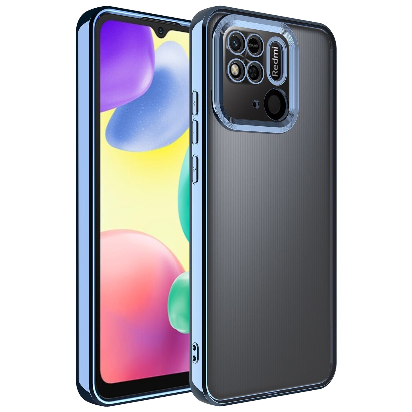 Xiaomi Redmi 10C Kılıf Kamera Korumalı Logo Gösteren Zore Omega Kapak Sierra Mavi