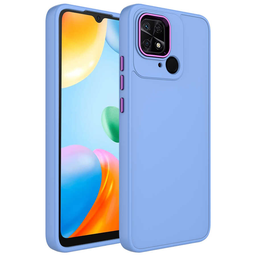 Xiaomi Redmi 10C Kılıf Metal Çerçeve ve Buton Tasarımlı Silikon Zore Luna Kapak Sierra Mavi