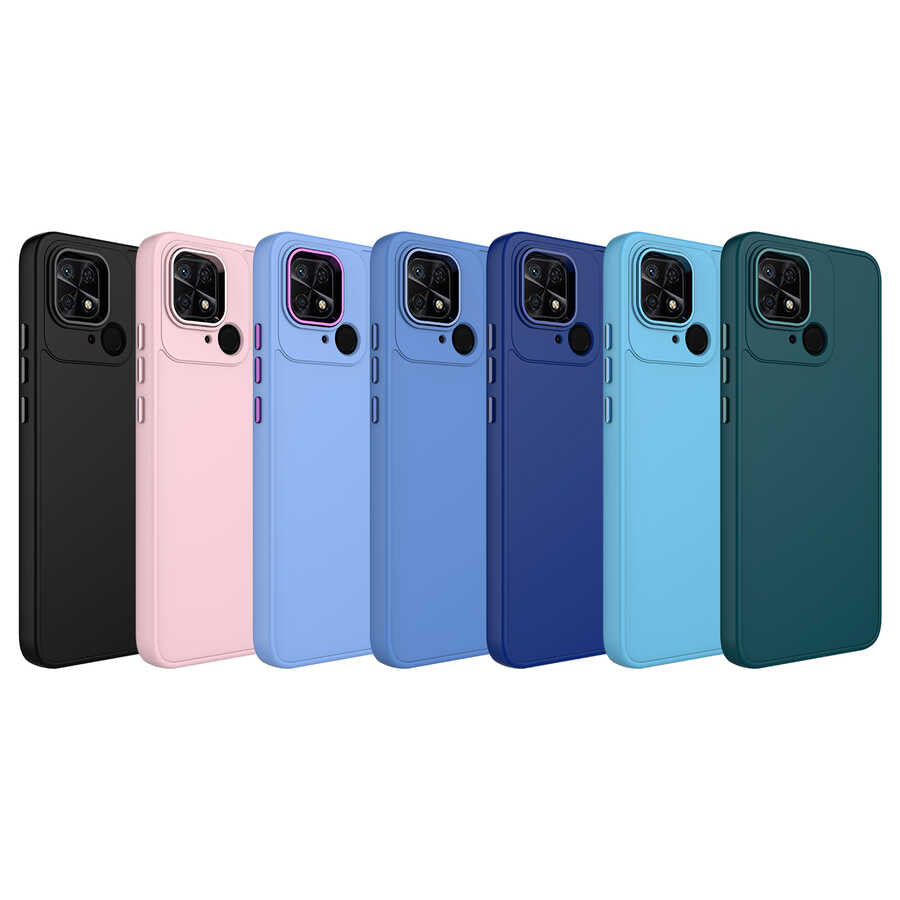 Xiaomi Redmi 10C Kılıf Metal Çerçeve ve Buton Tasarımlı Silikon Zore Luna Kapak Sierra Mavi