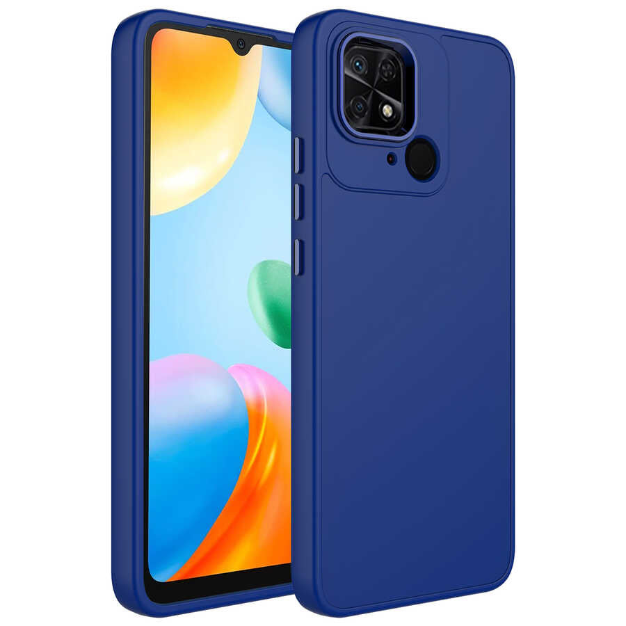 Xiaomi Redmi 10C Kılıf Metal Çerçeve ve Buton Tasarımlı Silikon Zore Luna Kapak Lacivert