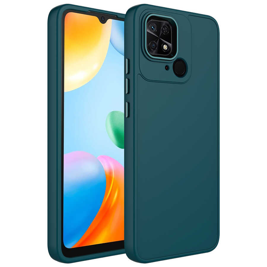 Xiaomi Redmi 10C Kılıf Metal Çerçeve ve Buton Tasarımlı Silikon Zore Luna Kapak Koyu Yeşil