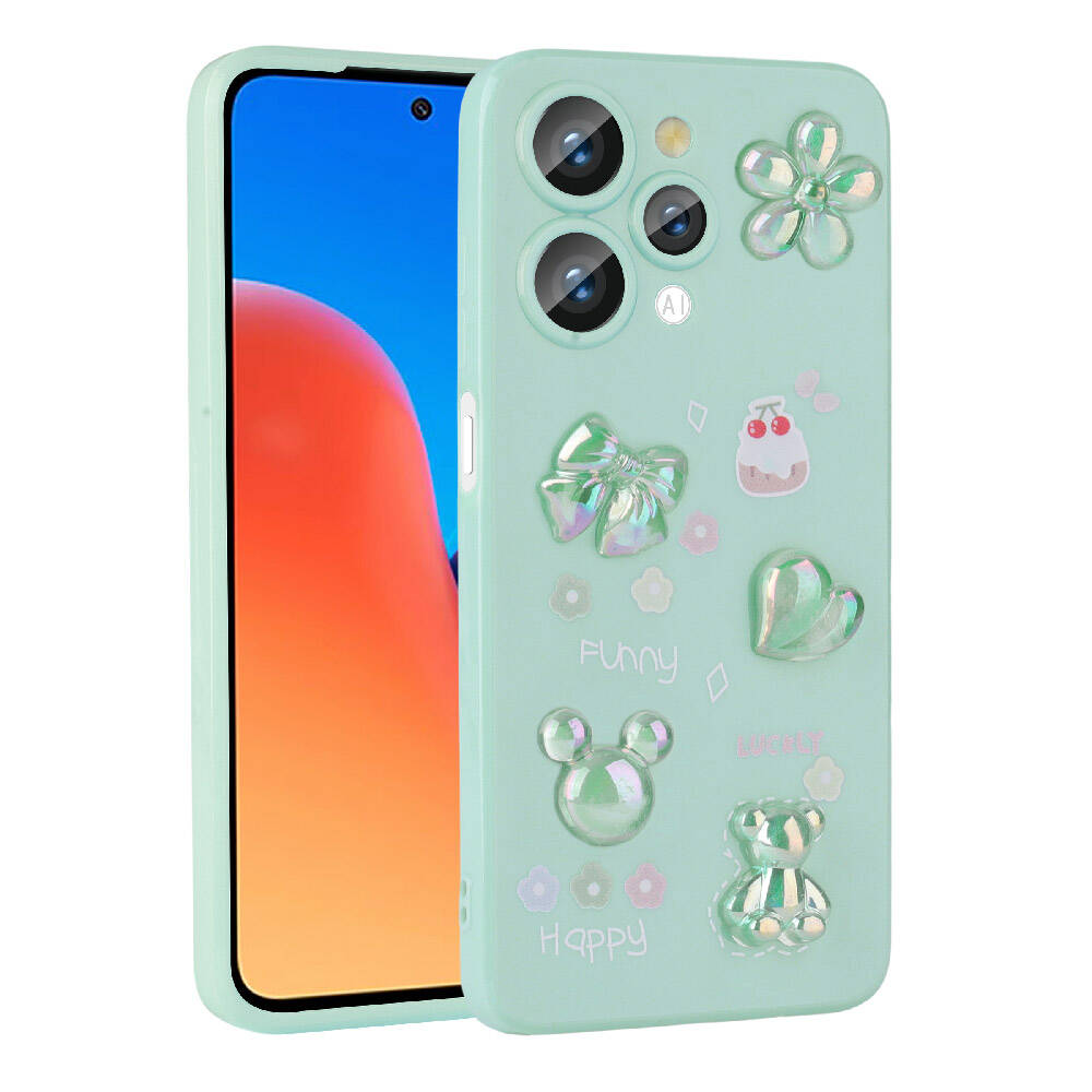 Xiaomi Redmi 12 4G Kılıf Kabartma Figürlü Parlak Zore Toys Silikon Kapak Mor