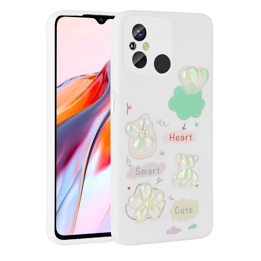 Xiaomi Redmi 12C Kılıf Kabartma Figürlü Parlak Zore Toys Silikon Kapak Açık Yeşil