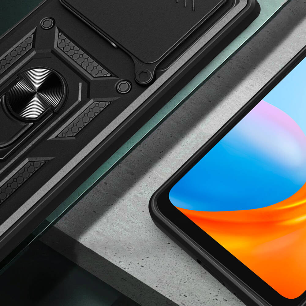 Xiaomi Redmi 13 4G Kılıf Magnetik Standlı Kamera Korumalı Zore Sürgülü Vega Kapak Mavi