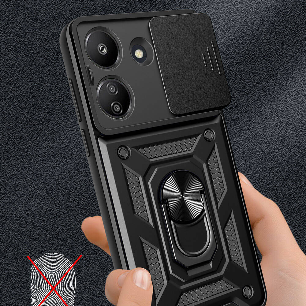 Xiaomi Redmi 13C Kılıf Magnetik Standlı Kamera Korumalı Zore Sürgülü Vega Kapak Mavi