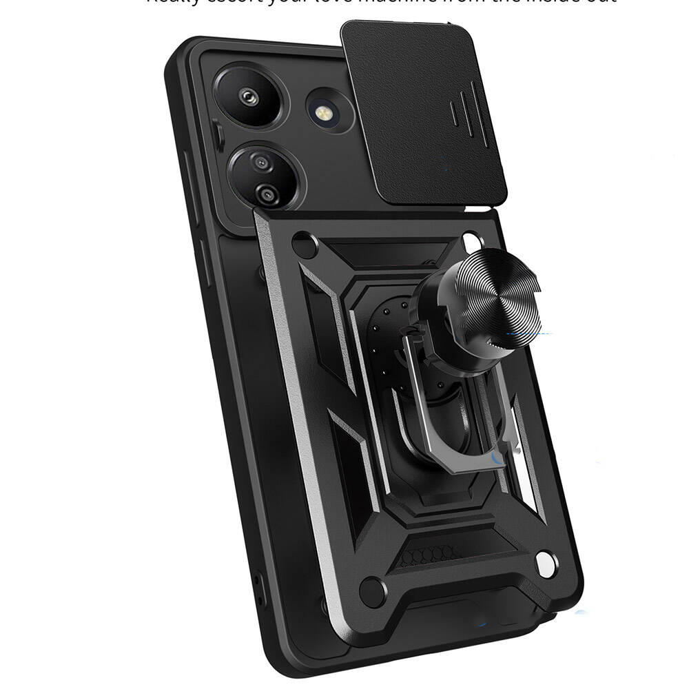 Xiaomi Redmi 13C Kılıf Magnetik Standlı Kamera Korumalı Zore Sürgülü Vega Kapak Mavi