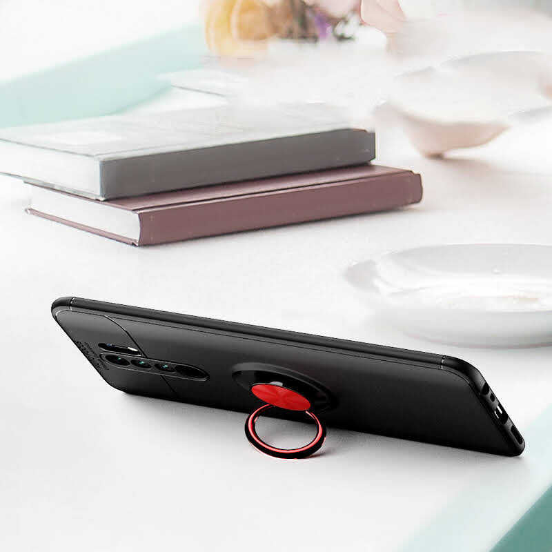 Xiaomi Redmi 9 Kılıf Zore Ravel Silikon Kapak Siyah-Kırmızı