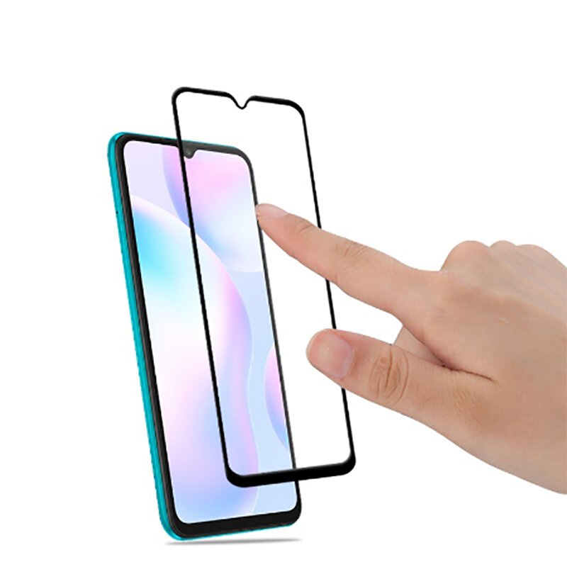 Xiaomi Redmi 9 Zore Kenarları Kırılmaya Dayanıklı Cam Ekran Koruyucu Siyah