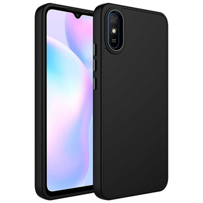 Xiaomi Redmi 9A Kılıf Metal Çerçeve ve Buton Tasarımlı Silikon Zore Luna Kapak Siyah