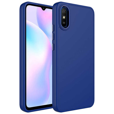 Xiaomi Redmi 9A Kılıf Metal Çerçeve ve Buton Tasarımlı Silikon Zore Luna Kapak Lacivert