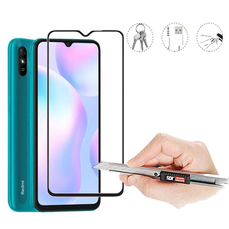 Xiaomi Redmi 9A Zore Kenarları Kırılmaya Dayanıklı Cam Ekran Koruyucu Siyah